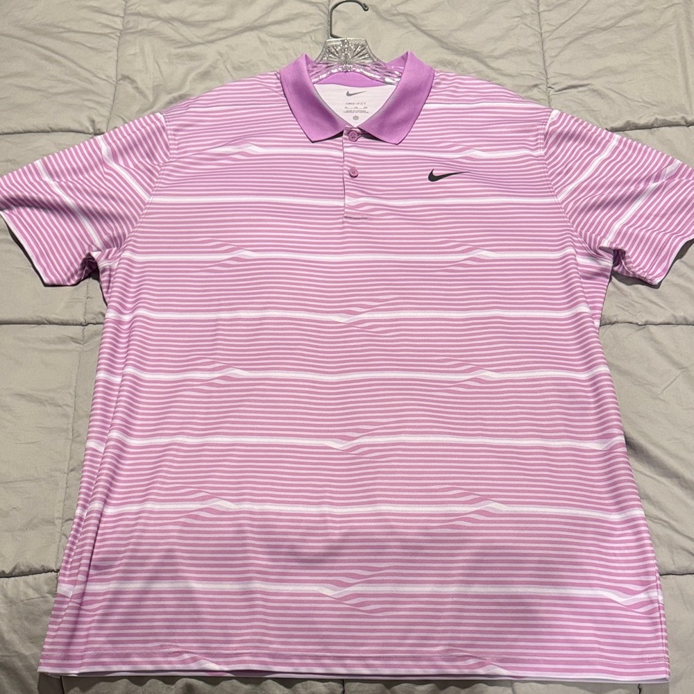 Nike Men's Dri-Fit Light Pink Striped Golf Polo Shirt